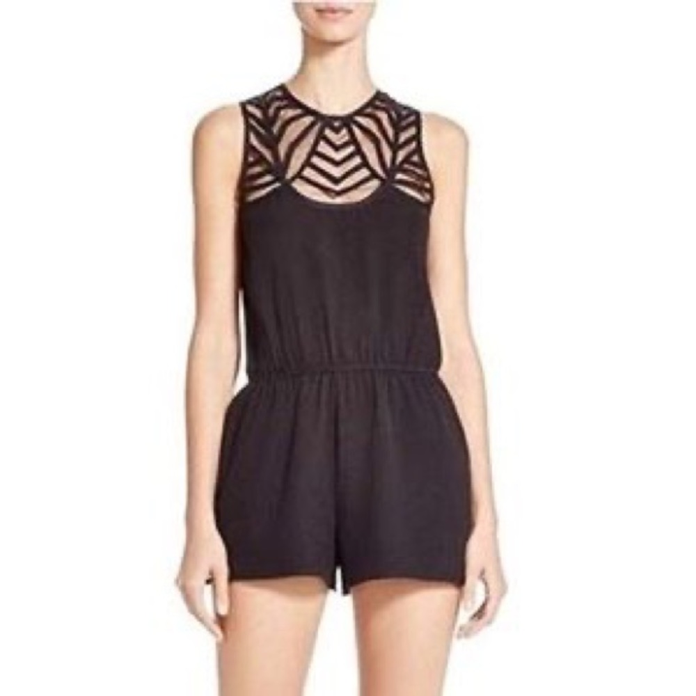 NWT Aqua Black Mesh Lace Short Romper with Pockets XS
